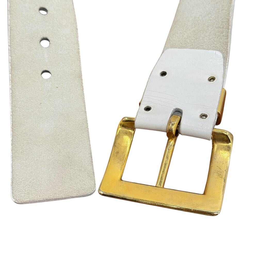 Garay Wide Leather Belt White Gold Vintage Womens SZ Small Minimalist Chic 60s - Picture 5 of 11